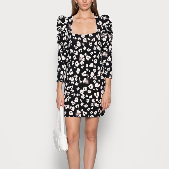 TED BAKER LONDON Florain Square Neck Mini Dress Black White 4 - US LARGE - Picture 1 of 8